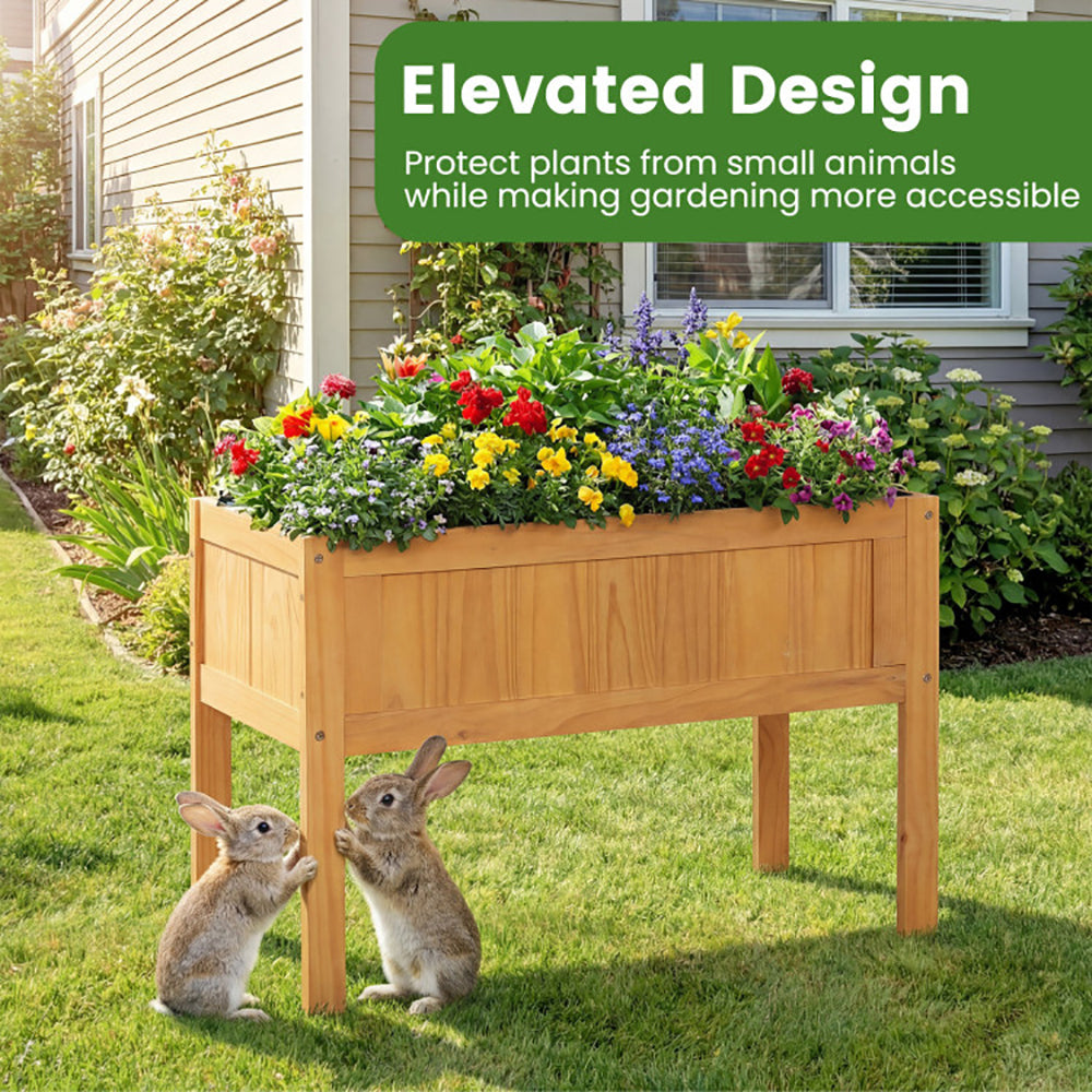 Wood Raised Garden Bed Elevated Planter Box With Liner And Drainage