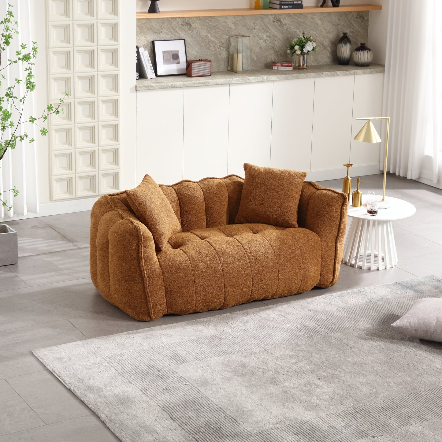 Yellow Beanbag Chair for Two - Soft Chenille Foam Recliner