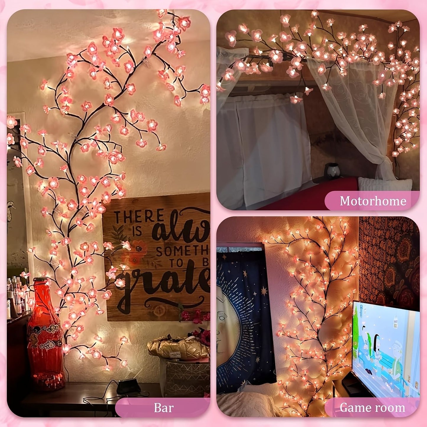 LED Cherry Blossom Wall Lights with Remote - 8 Modes, Flexible Branches, USB Power