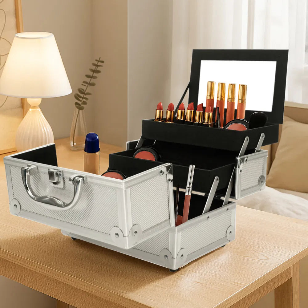 SM-2176 Aluminum Makeup Train Case Jewelry Box Cosmetic Organizer