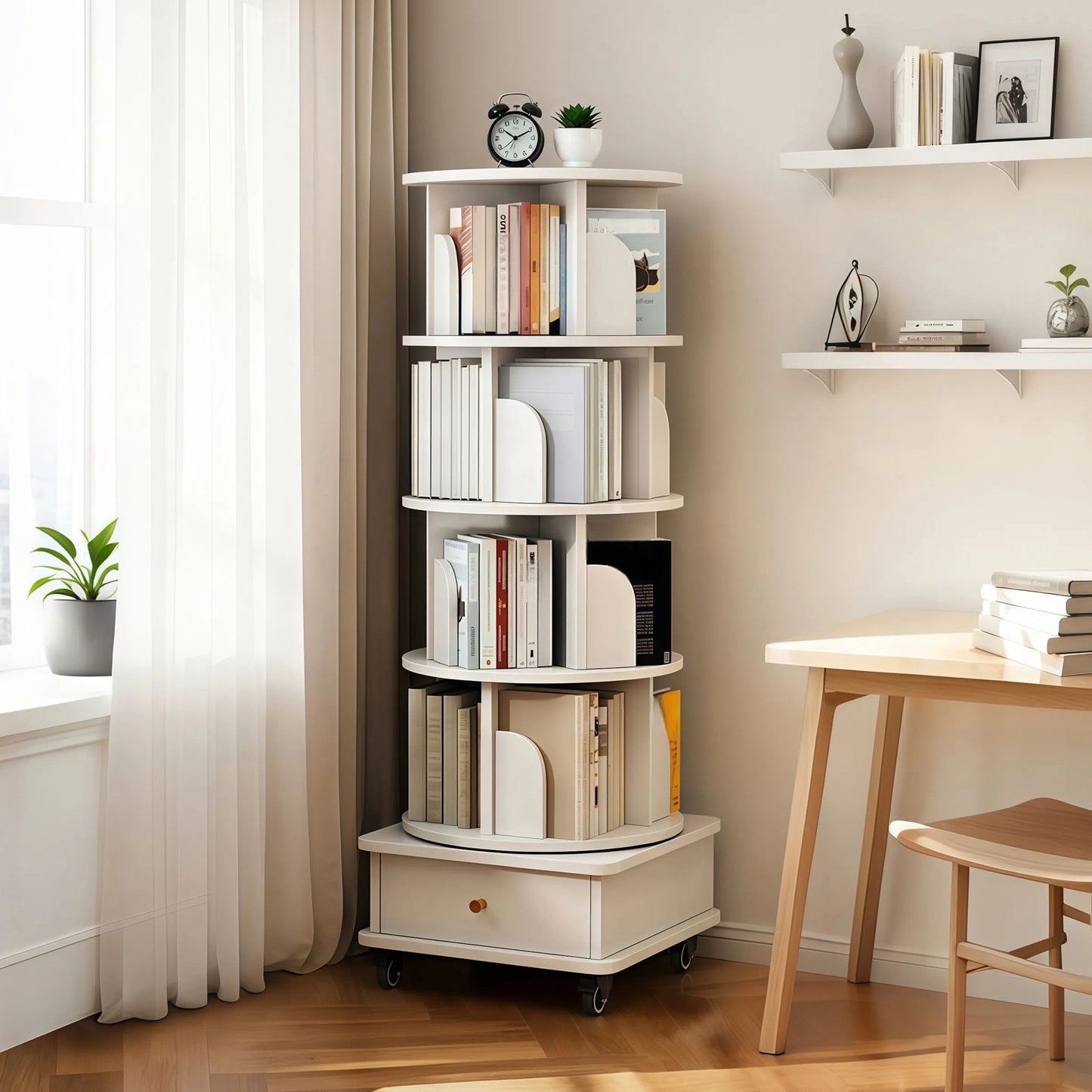 5 Tier Rotating Bookshelf, Display Round Spinning Bookshelf With