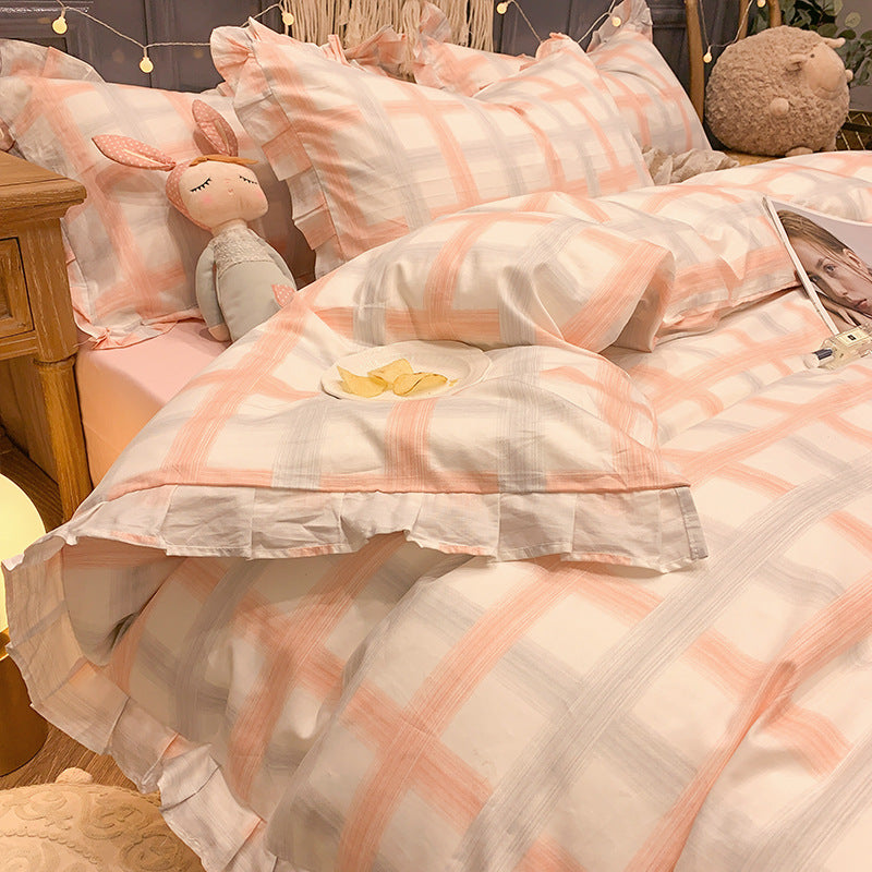 Four-Piece Cotton Bedding Sheets Set for 1.8m Bed - Princess Style, Summer Comfort