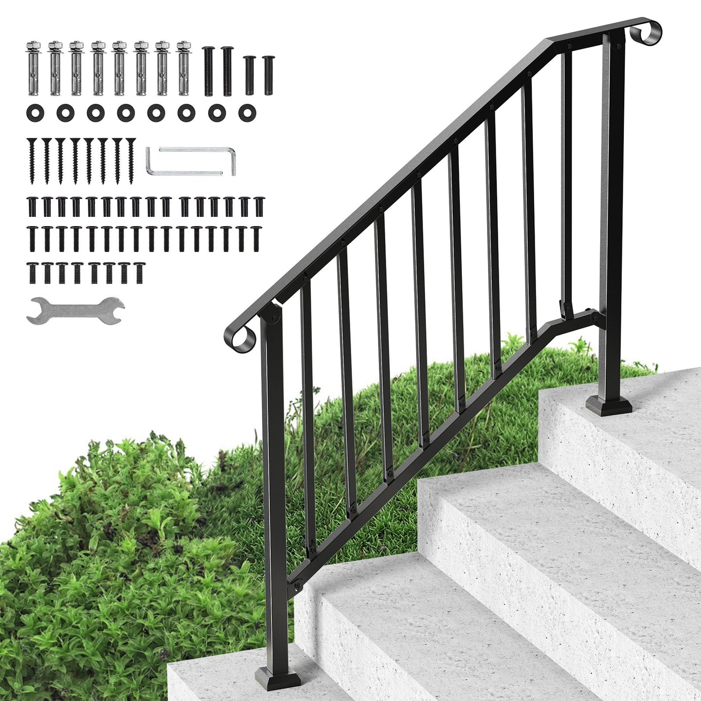 Outdoor Handrail for Steps - Black 3-4 Step Porch Deck Safety Railing