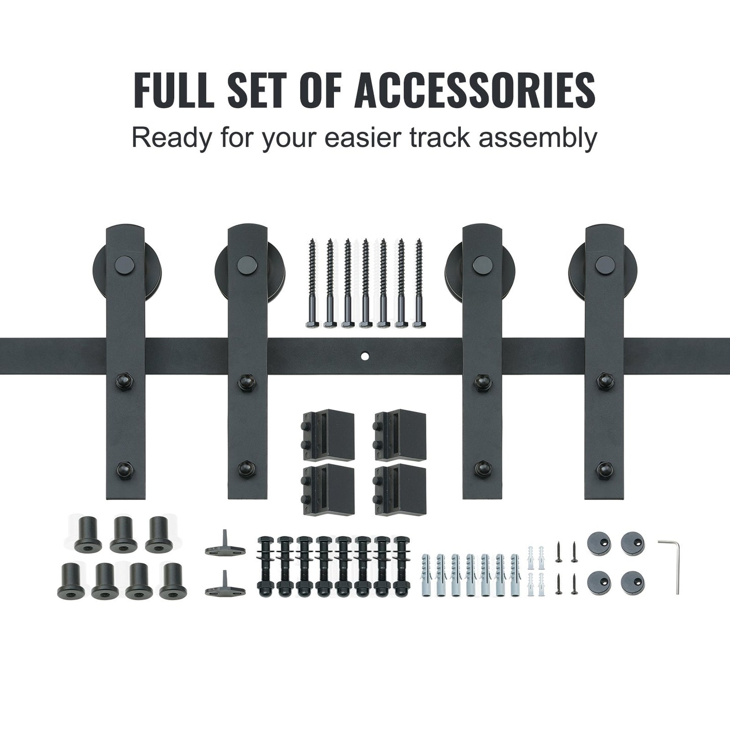 8FT Heavy Duty Sliding Barn Door Hardware Kit for Double Doors - Black
