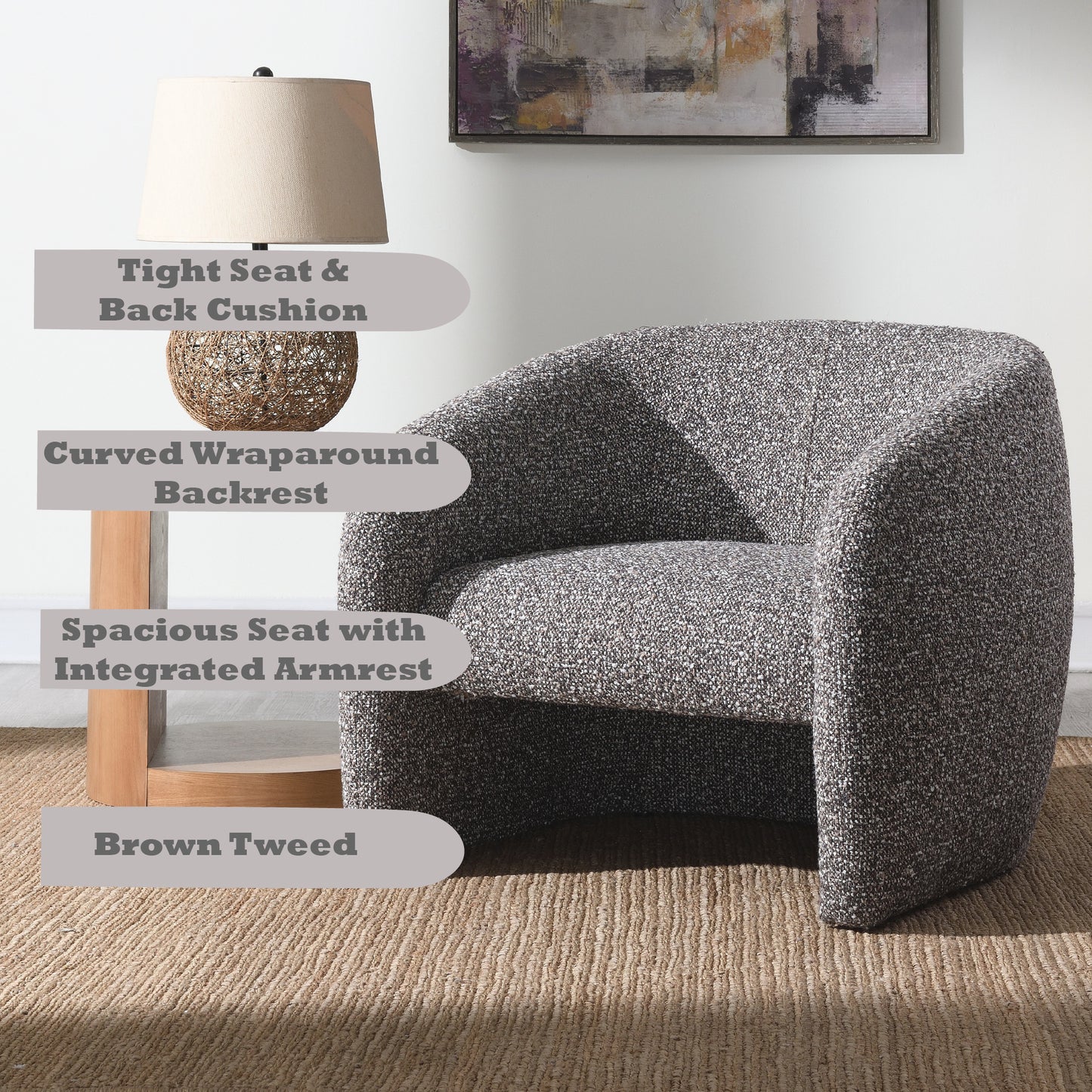 Livia Brown & Gray Tweed Accent Chair with Pocket Coil Cushion