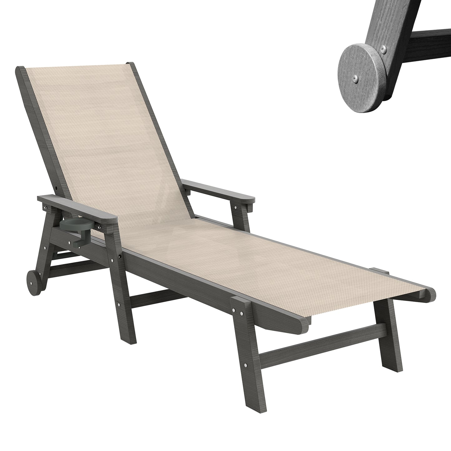 Lounge Chair Outdoor, HDPE Chaise Outdoor With Wheels, Patio
