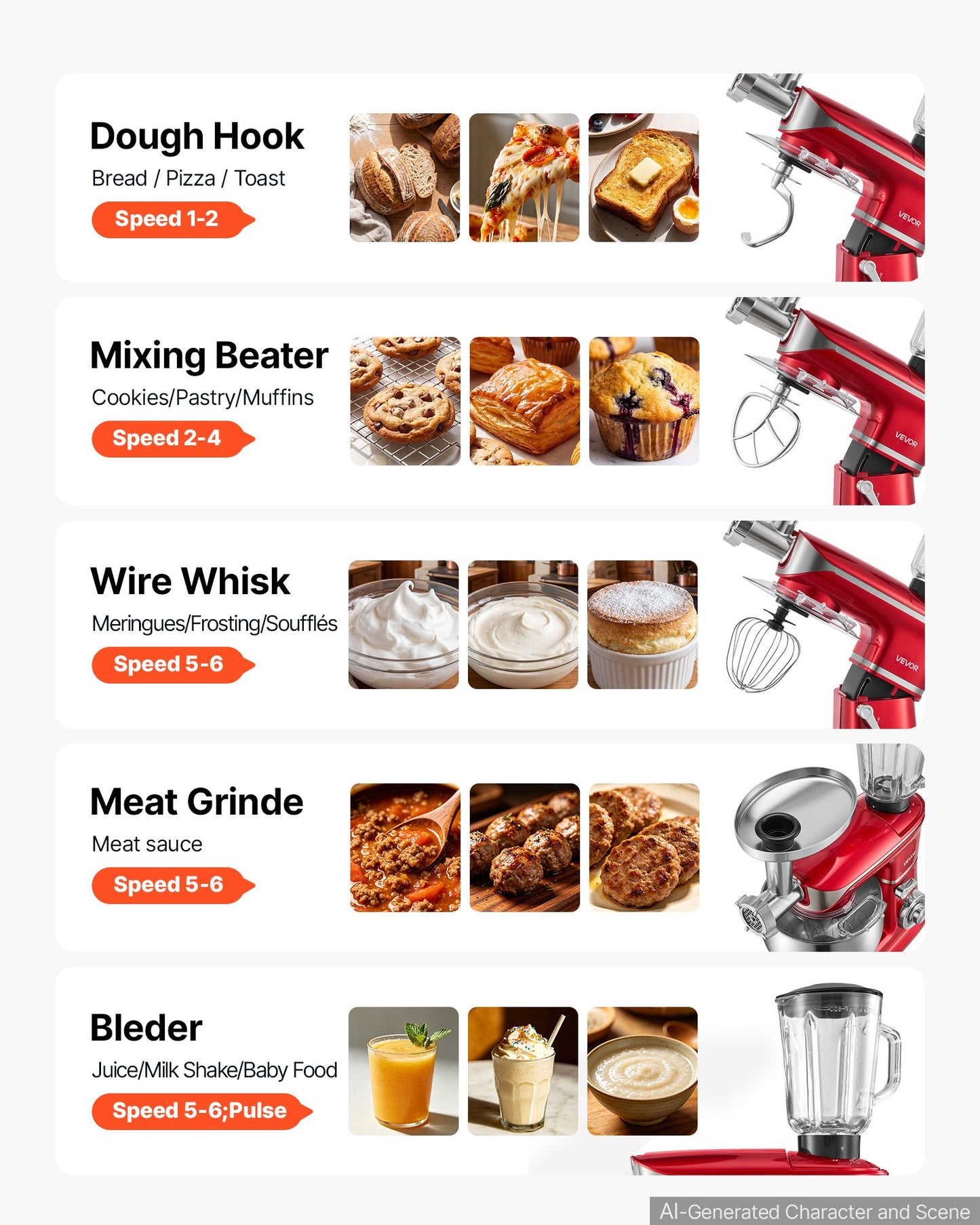 6.3 Qt Electric Stand Mixer with Attachments – Food & Kitchen Blender, Meat Grinder, Dough Hook, Whisk