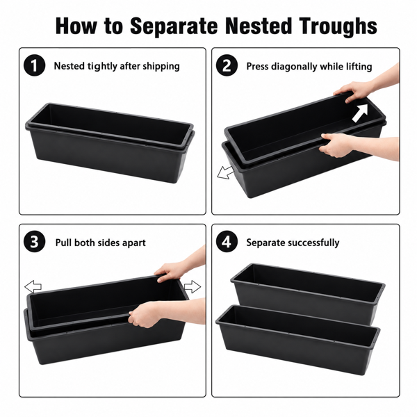 4-Piece Heavy-Duty Plastic Livestock Feed Trough for Horses, Goats, Pigs