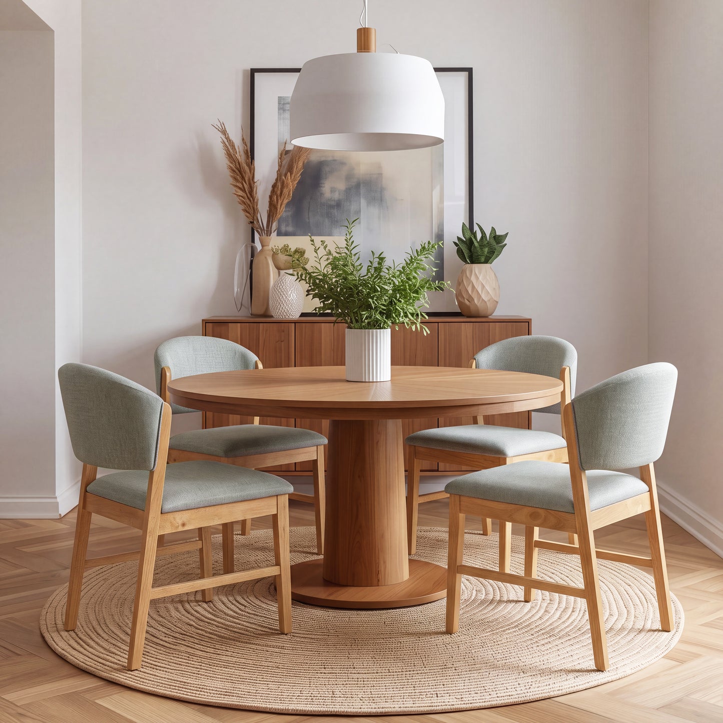 Set of 2 Mid-Century Modern Upholstered Dining Chairs - Grayish Green & Natural Oak
