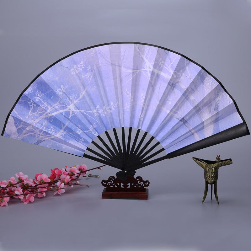 Antique Han Chinese Folding Fan with Bamboo Handle - Multiple Sizes
