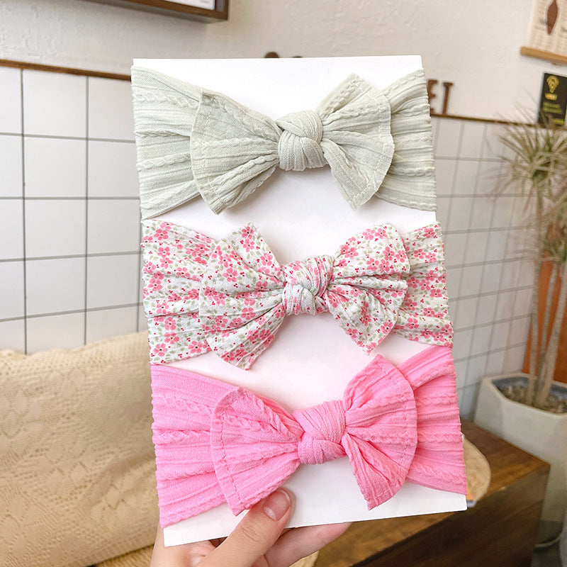 European & American Style Wide Bow Elastic Headband Set - Soft Jacquard Hair Accessories