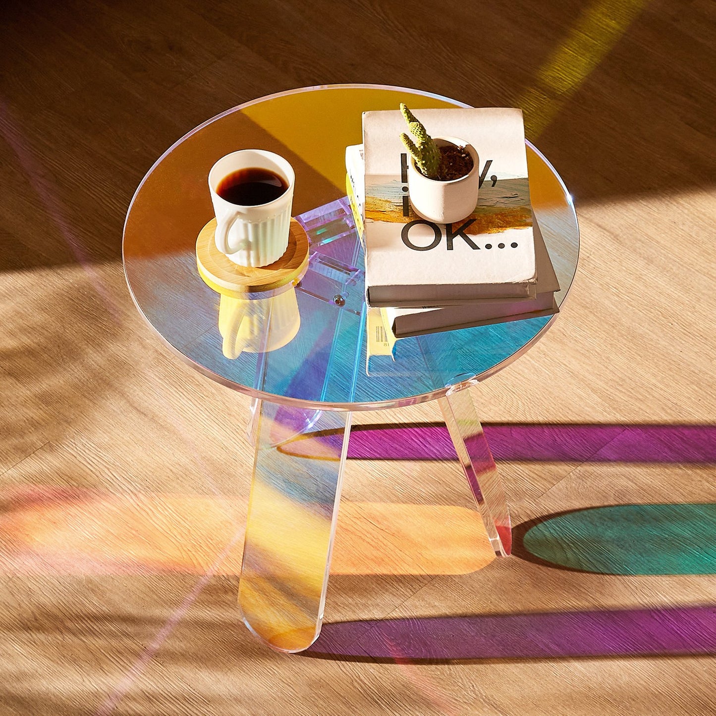 Round Iridescent Acrylic Side Table - Multicolor Coffee Table