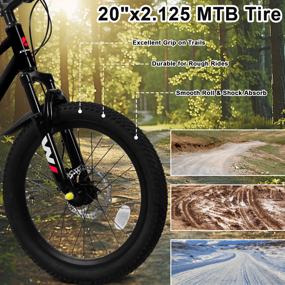 20-Inch Mountain Kids Bike for Boys & Girls, 7-Speed, Black