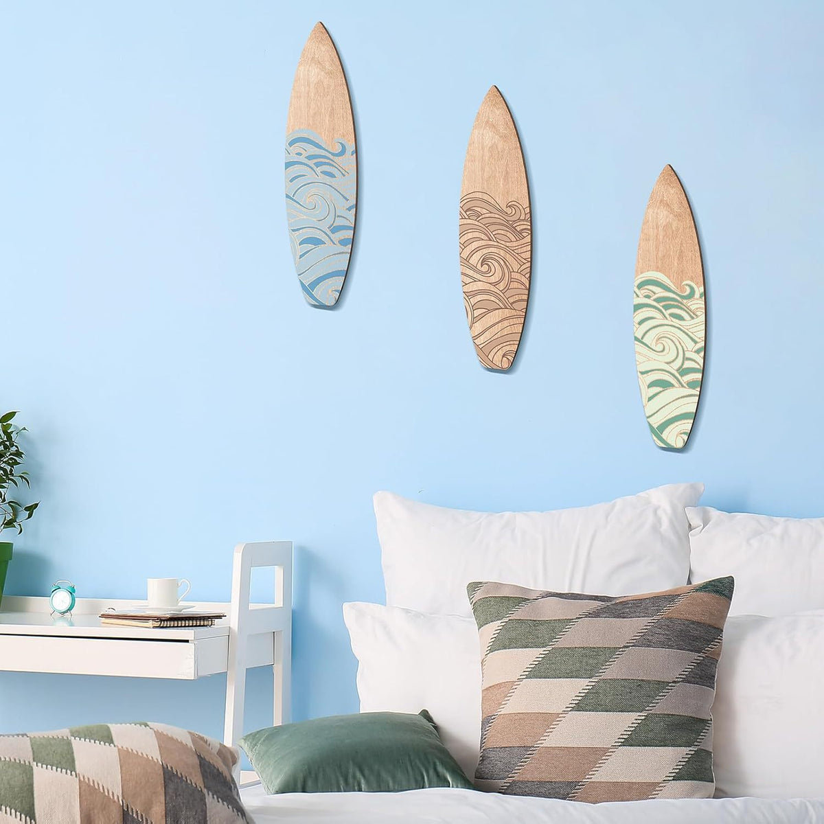 Wooden Beach Surfboard Wall Decoration Set - 3 Pieces European Style