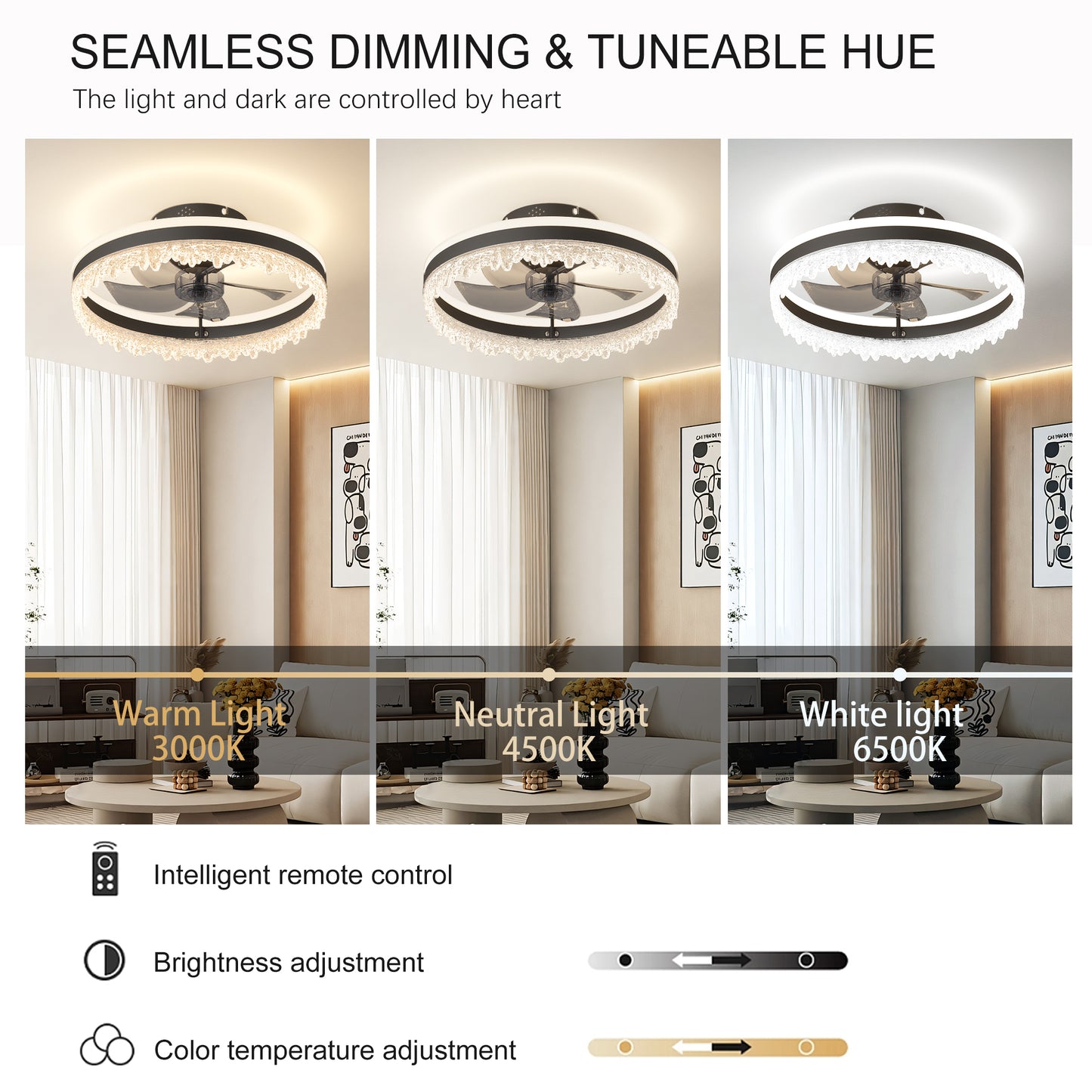 Modern Dimmable LED Ceiling Fan with Light - Remote Control