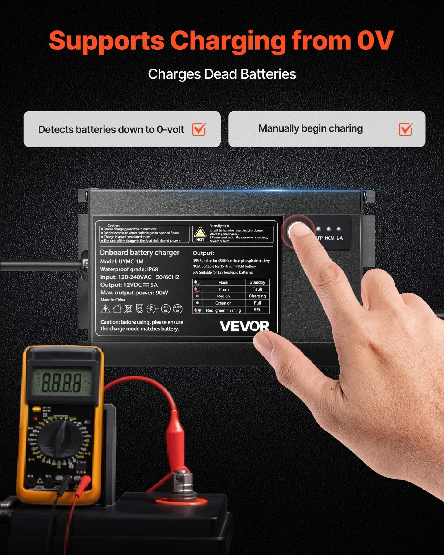 12V 5A Marine Battery Charger Waterproof IP68 Onboard RV Boat Yacht