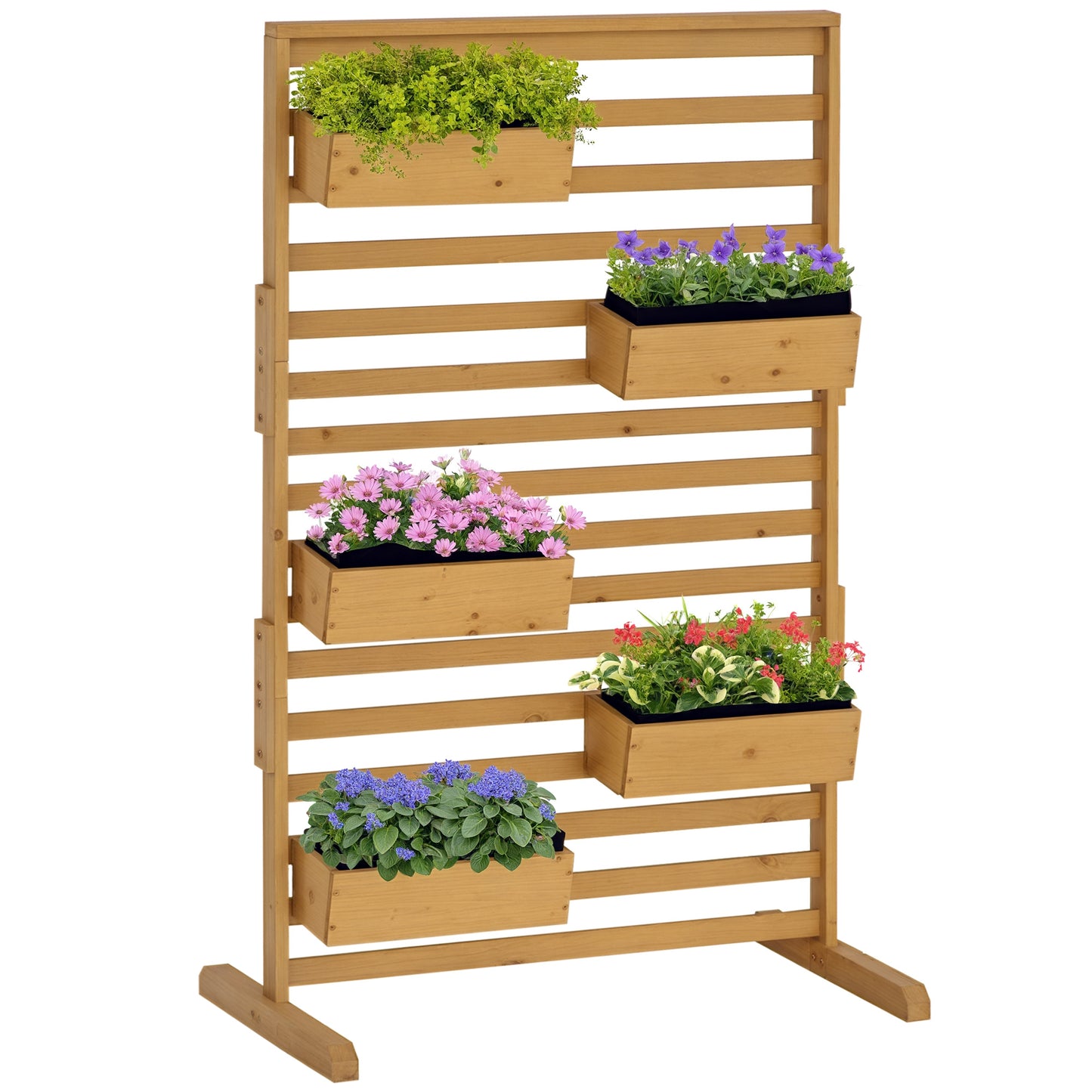 Wooden Plant Trellis Stand with 5 Hanging Planter Boxes - Outdoor Garden Support
