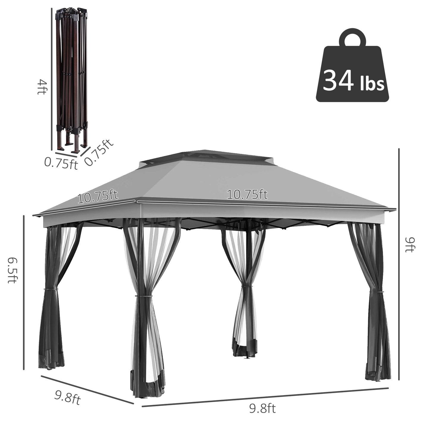 11x11 Portable Outdoor Patio Canopy with Mesh Privacy Netting