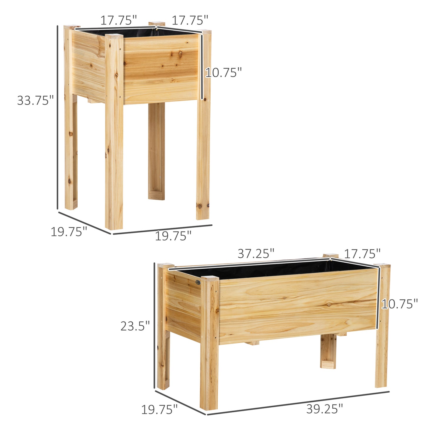 Raised Garden Bed Set of 3 - Wooden Elevated Planter Boxes for Vegetable, Herb & Flower Gardening