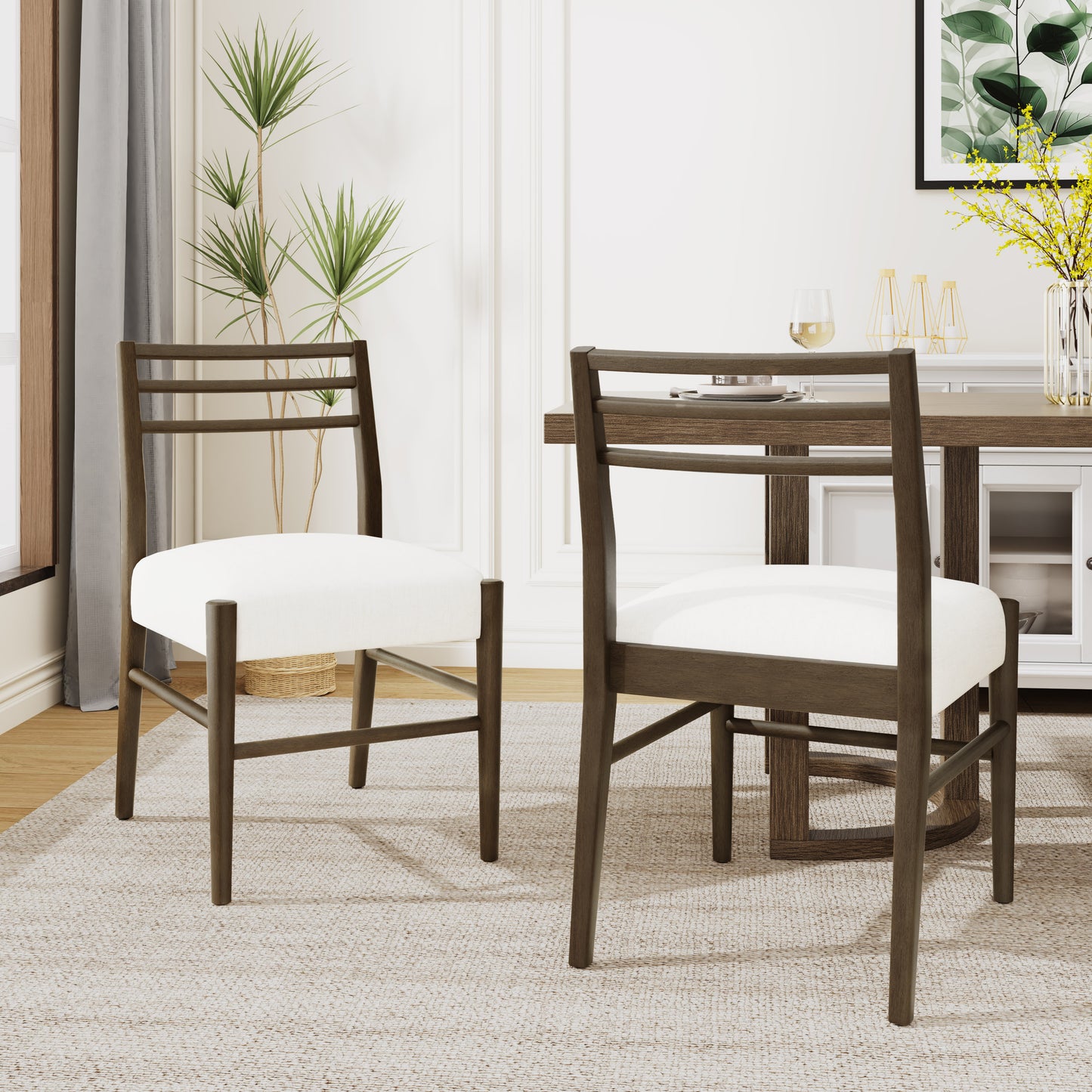 Set of 2 Beige Dining Chairs with Ladder Back Design