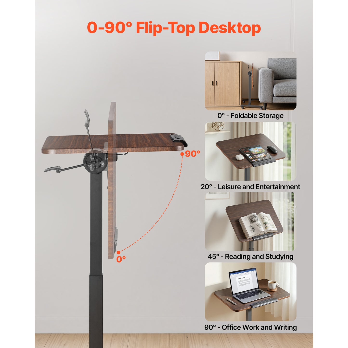 Adjustable Standing Desk with Tilting Desktop - Mobile Sit-Stand Workstation