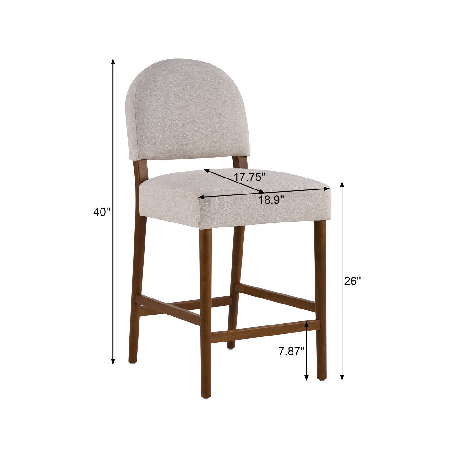 26 Seat Height Light Gray Fabric & Walnut Rubberwood Bar Stool,