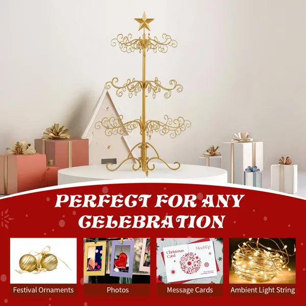 3ft Wrought Iron Christmas Tree Stand - Gold Ornament Display