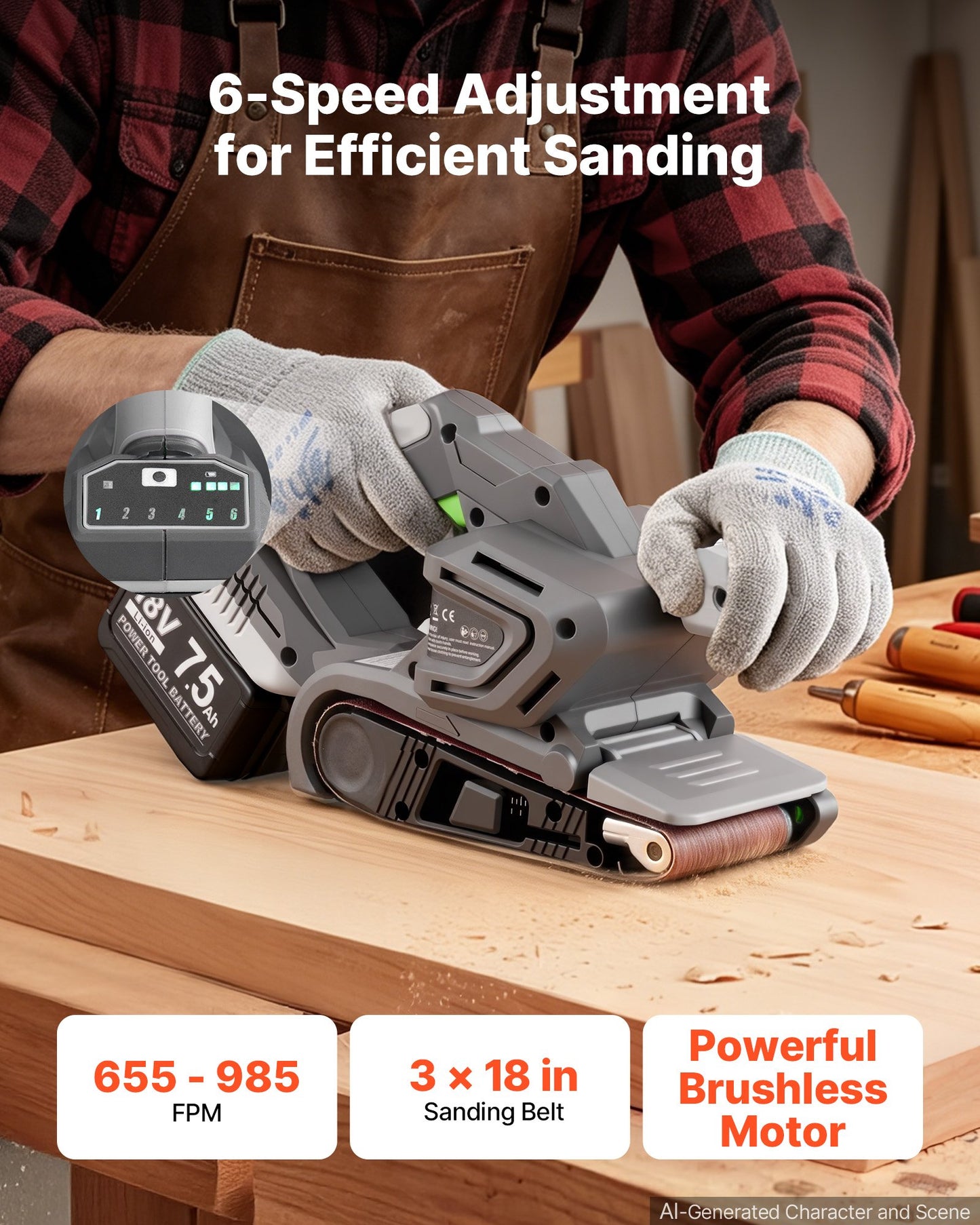 20V Max Cordless Belt Sander for Woodworking with 6 Speeds, 10 Belts & Dust Collection