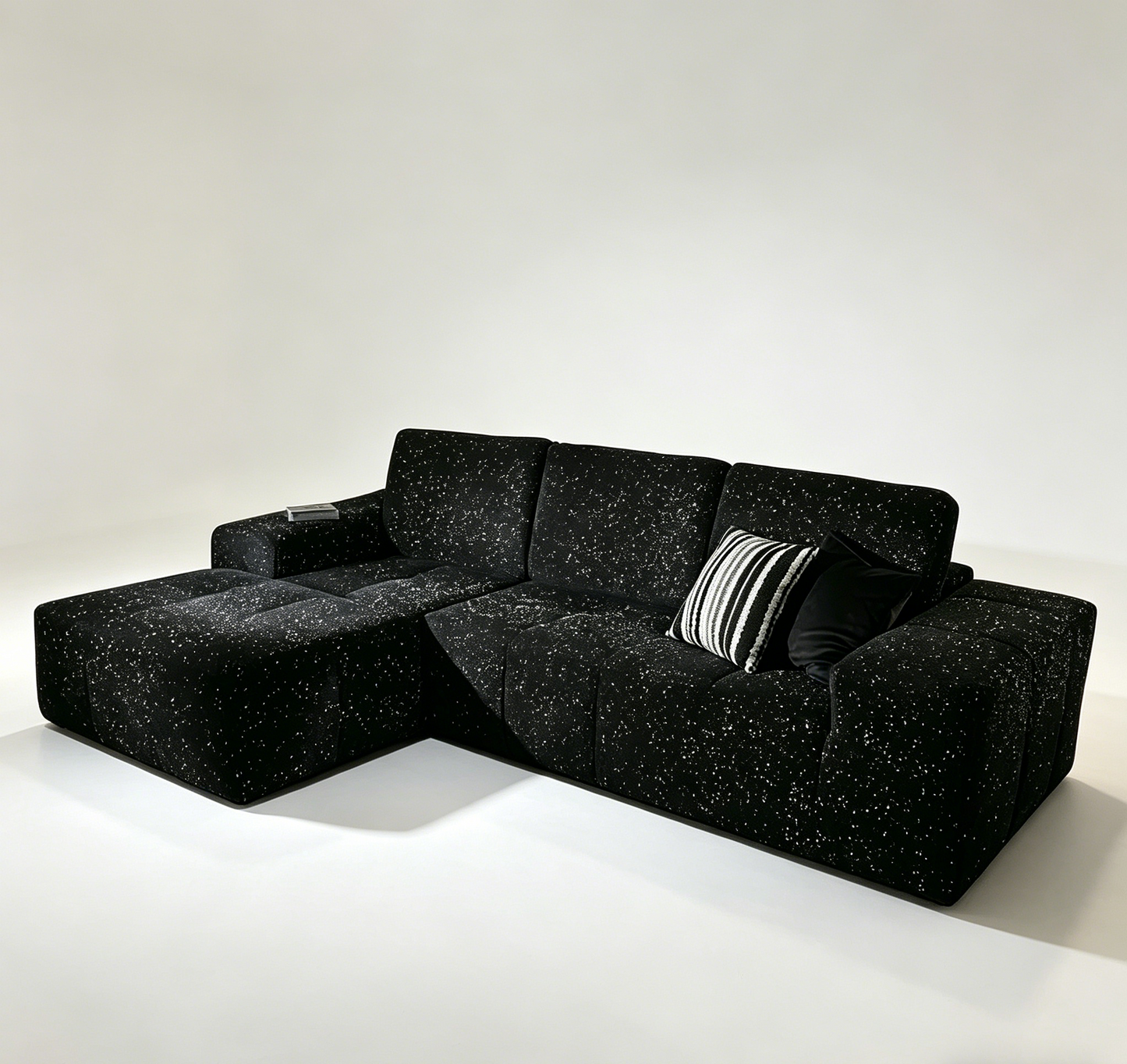 L-Shaped Modular Sofa - Black Plush Cloud Sectional Couch