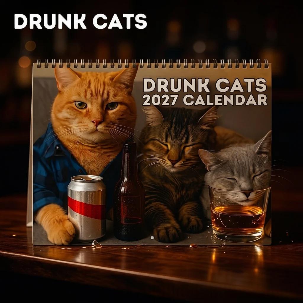 Cat Calendar Paper Ornament - Drunken Cat Style 20x15cm, 12 Pages