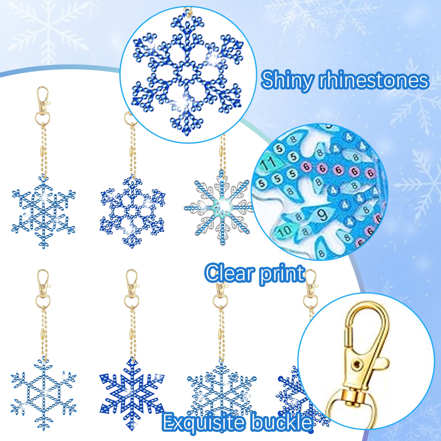 Snowflake Rhinestones Painting Keychain Kits - 12 Packs