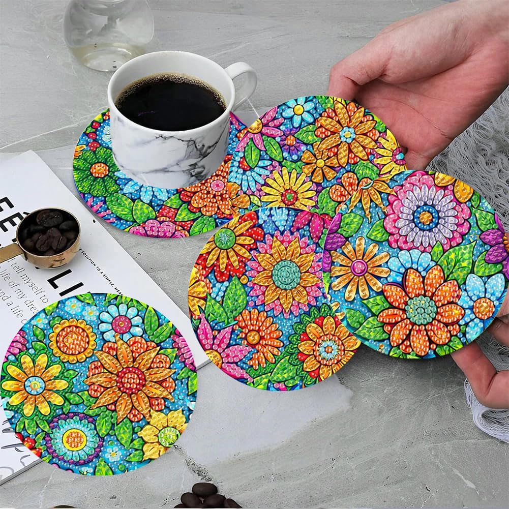 16 Pcs Diamond Art Coaster Kit - Colorful Plastic Design