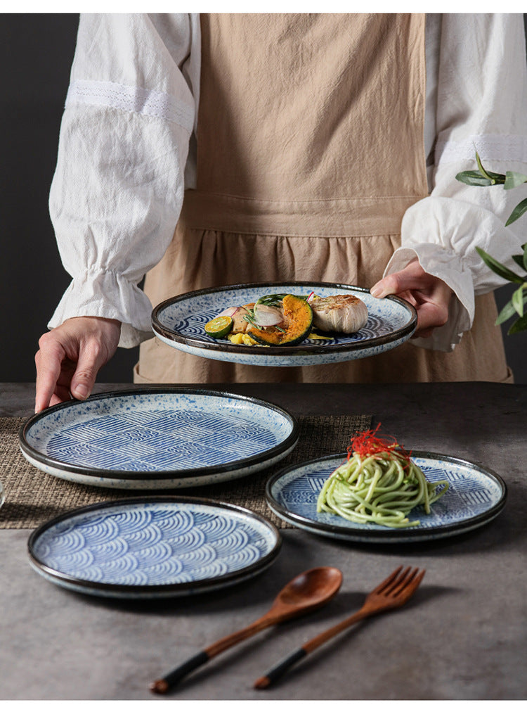 Japanese Style Ceramic Round Dinner Plate - Large Porcelain Tableware