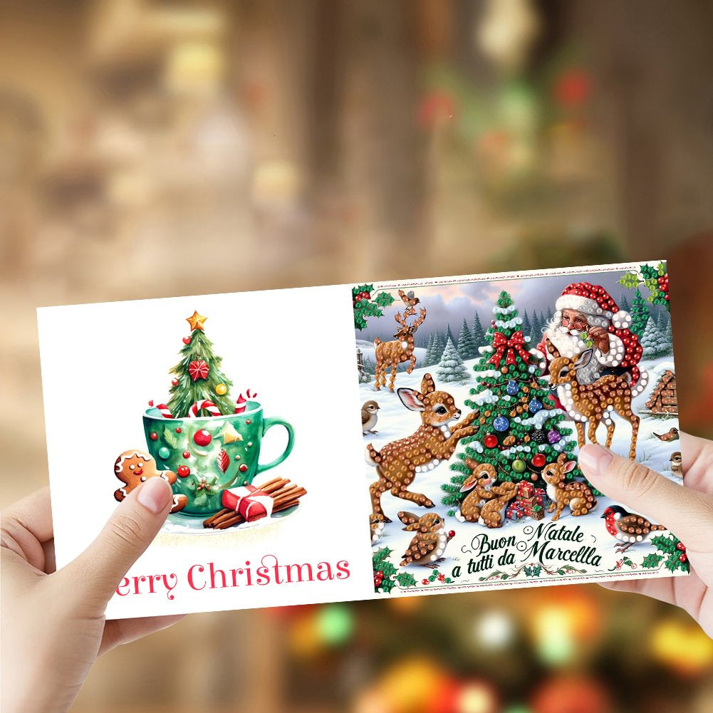 Christmas Greeting Cards Set - Holiday Diamond Painted & Foldable Envelopes