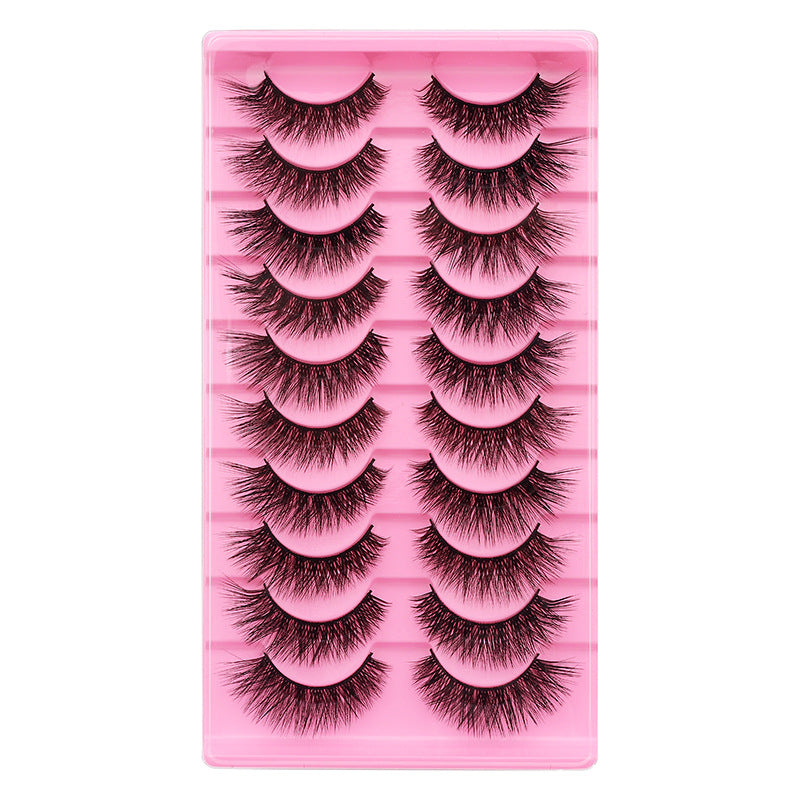 False Eyelashes 10 Pairs Natural Thick Curl L Pink Ladder LD Series Set