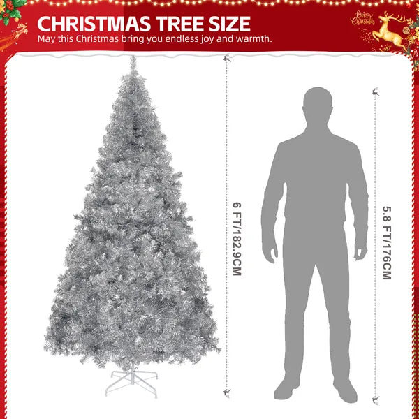 6 FT Pre-Lit Silver Christmas Tree with Remote Control & 300 Lights