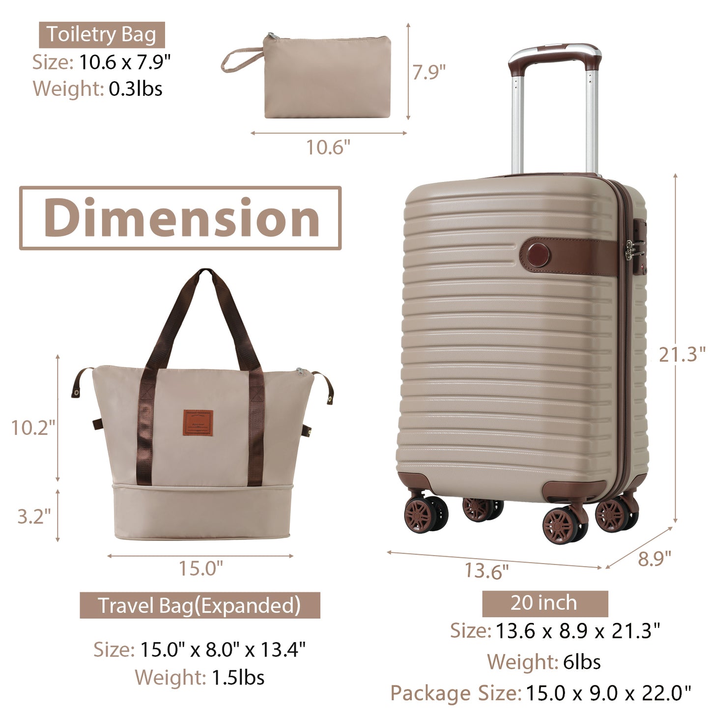 3-Piece Luggage Set - Lightweight Hardshell Carry-On Suitcases