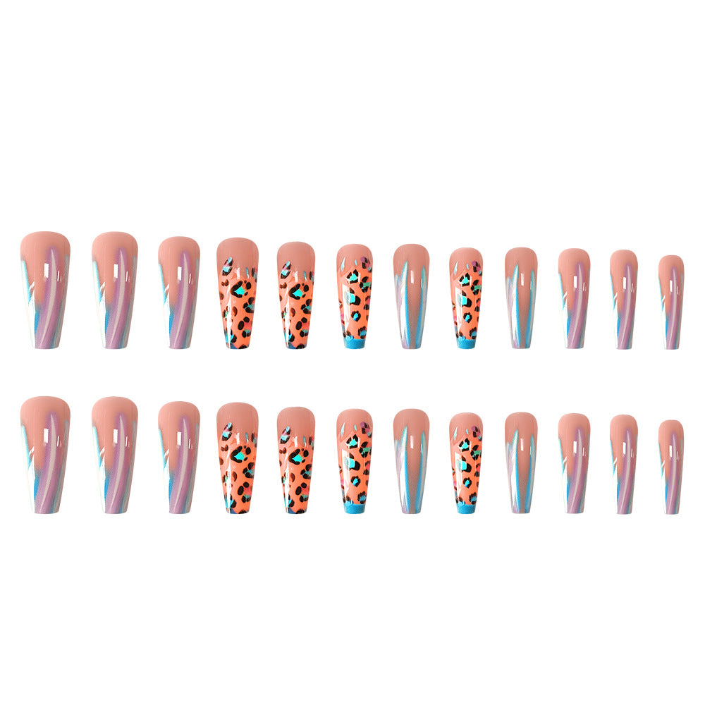 French Gradient Leopard Nail Tips Set - Long, Seamless, Ultra-Thin