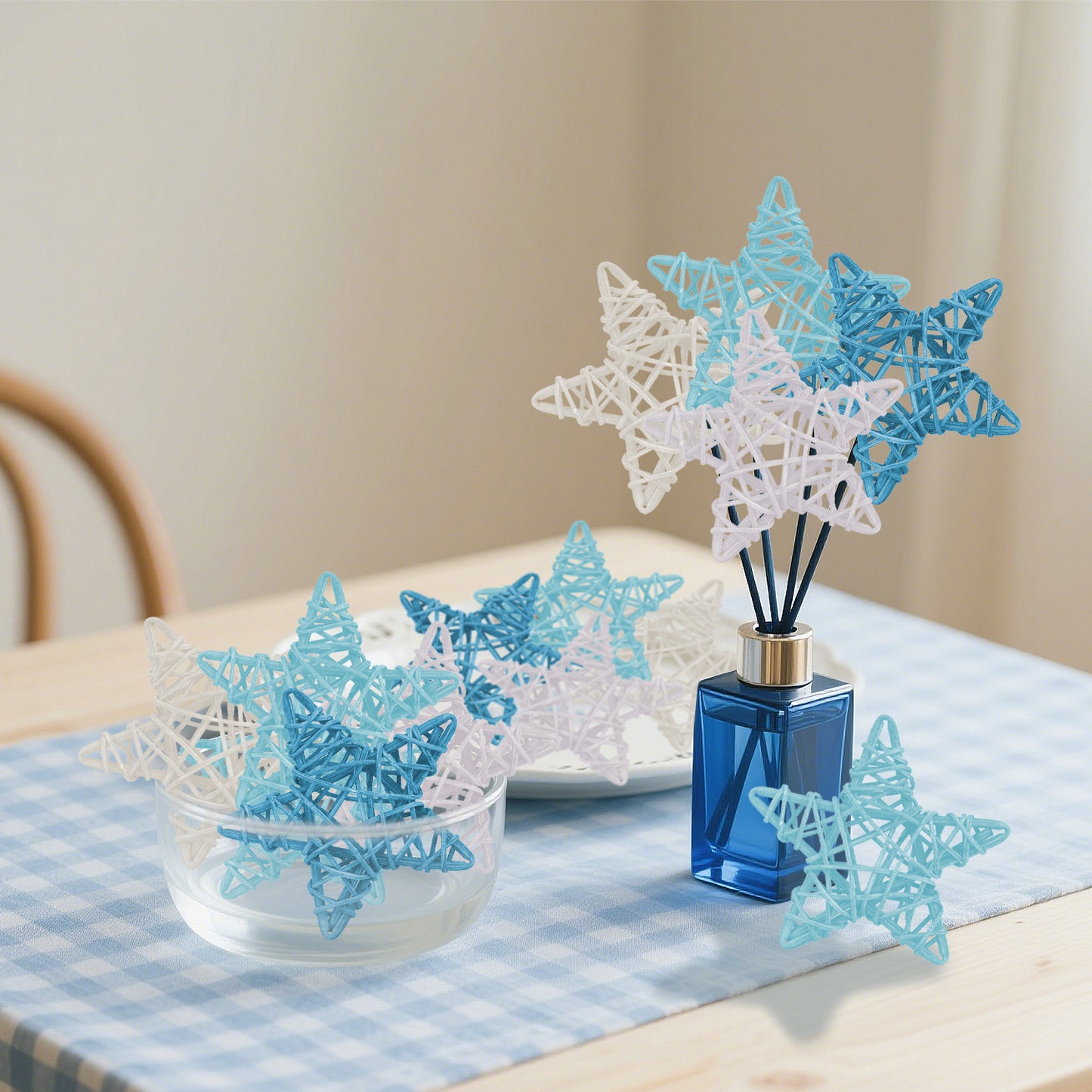 24 Pcs Blue Ocean Theme Wicker Rattan Balls - 6cm