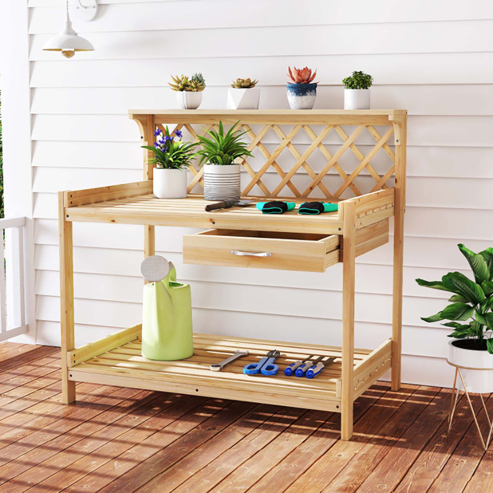 Garden Potting Bench Table Wooden Planting Workstation For Wood With