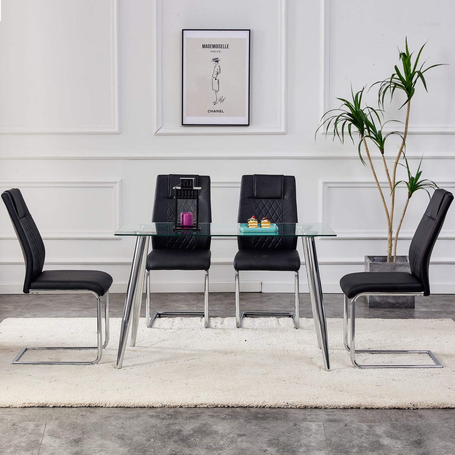 Modern Dining Chairs With Faux Leather Padded Seat Living Room