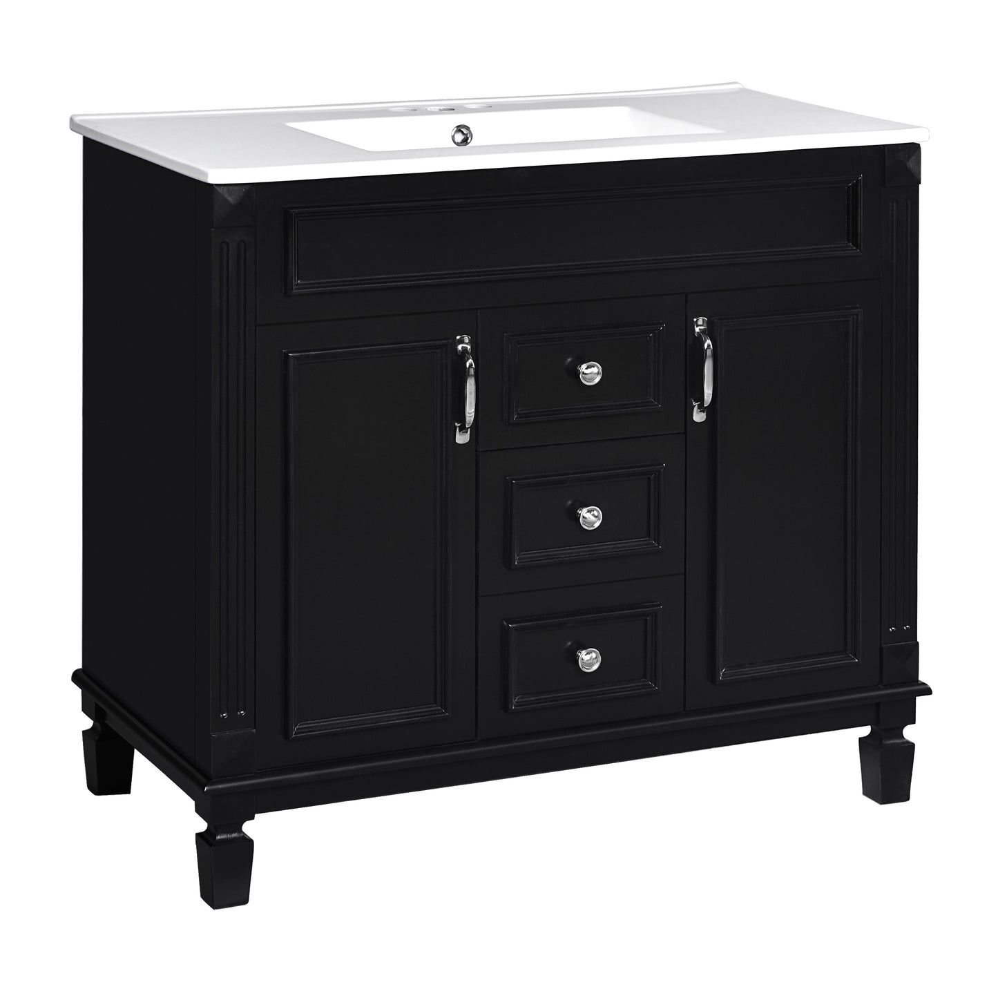 36-Inch Black Bathroom Vanity with Sink & Storage Cabinet
