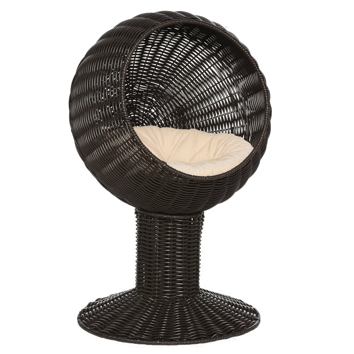 Elevated Cat Bed with Rotatable Egg Chair Pod, Cozy Woven Kitty House - Coffee 450x430mm