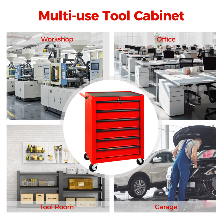 20-Inch Rolling Metal Tool Chest with 6 Drawers - Red