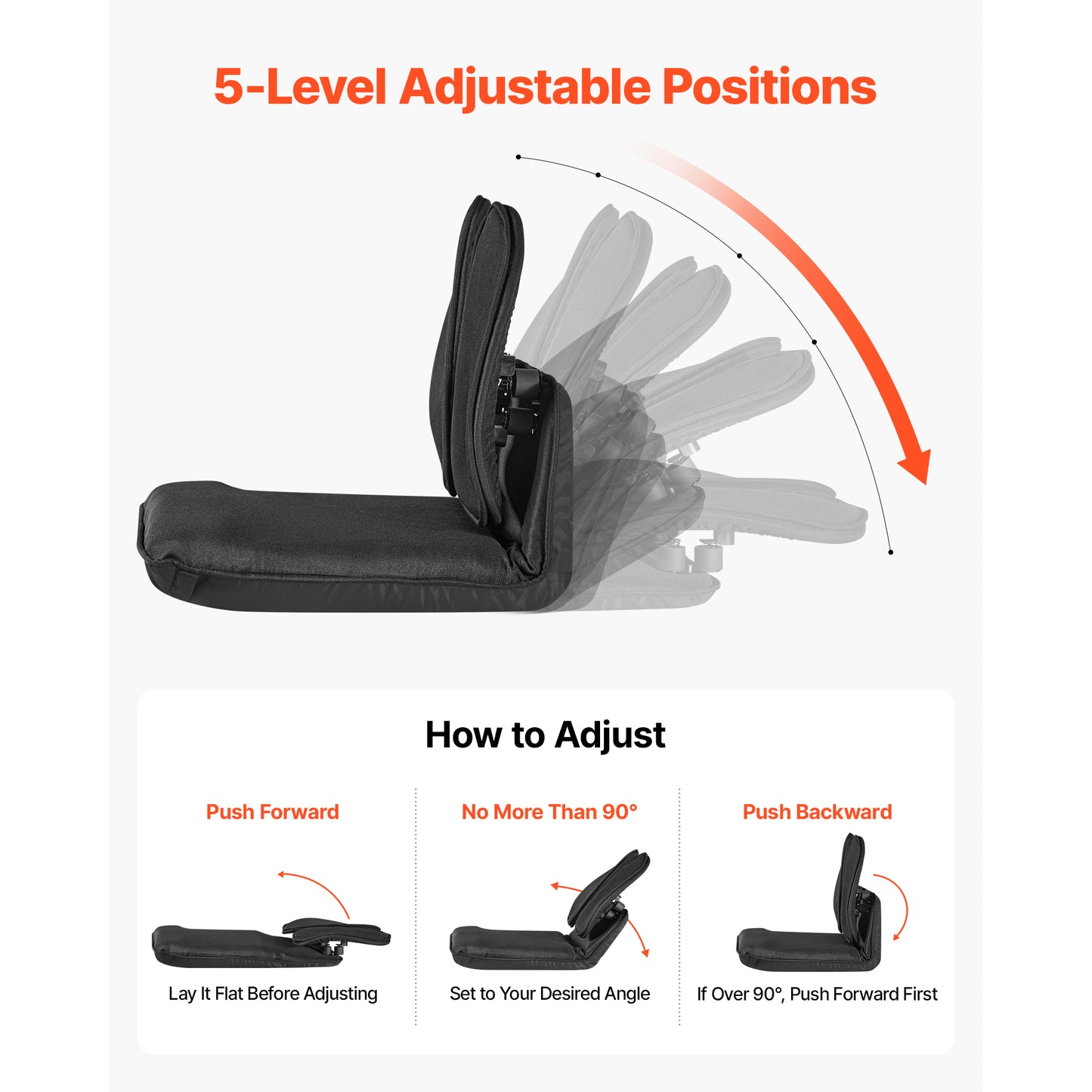 Folding Floor Chair with 5 Adjustable Positions, Ergonomic Support, Sturdy Metal Frame - Black