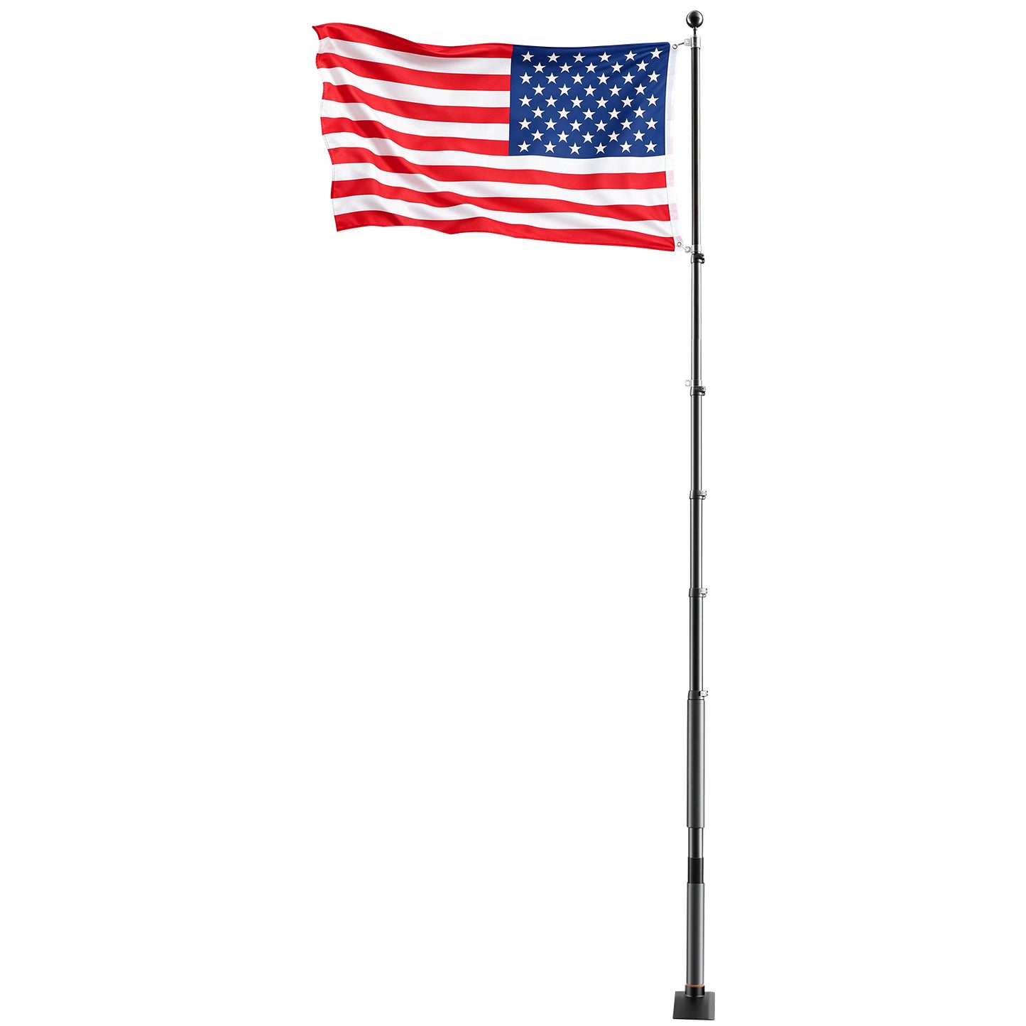 20ft Heavy Duty Telescopic Flag Pole Kit with Mounting Base and American Flag for Vehicles