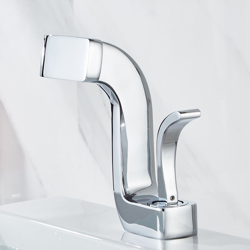 Bathroom Sink Faucet - Single Handle Copper Mixer Tap with Gold or Silver Finish