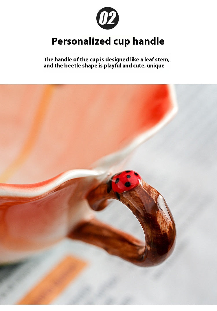 Handmade Enamel Ceramic Coffee Cup with Plate and Spoon - Latte Art Drinkware