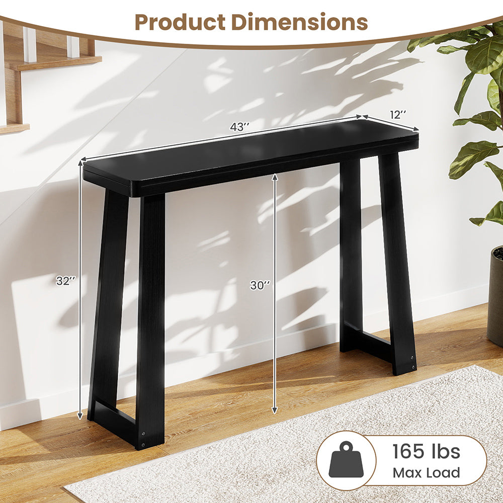 Solid Rubber Wood Console Table 43 Inch Narrow Entryway With Thick