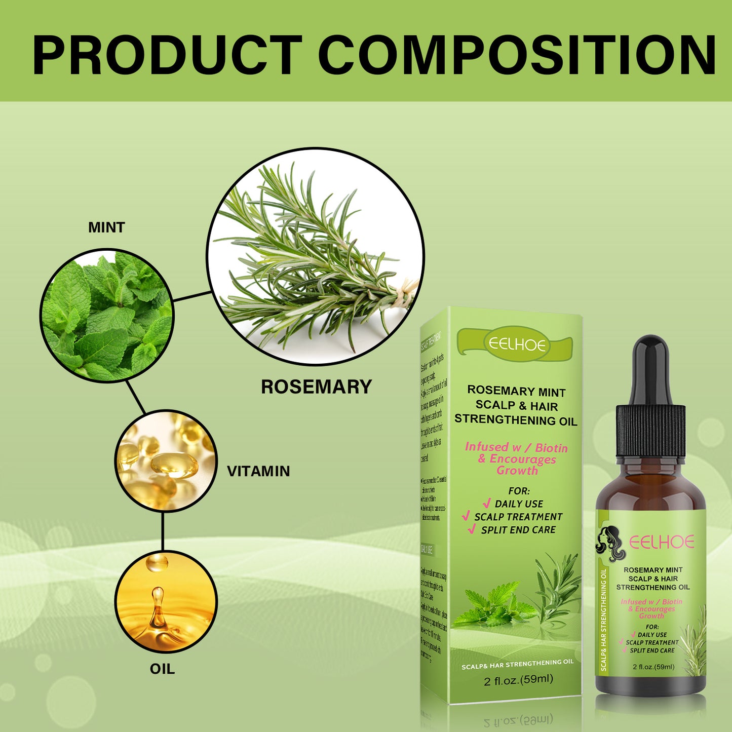 Rosemary Mint Hair Growth Oil for Scalp Massage and Nourishment - 59ml